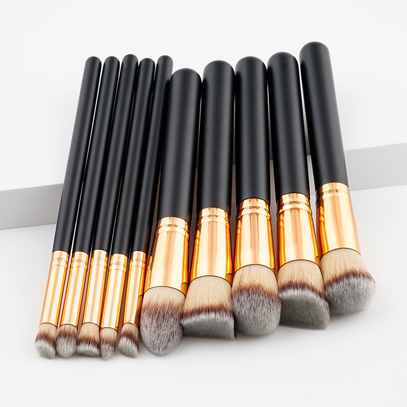 Trendy Gray+black Color Matching Decorated Makeup Brush(10pc),Beauty tools
