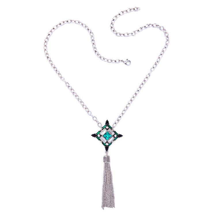 Fashion Silver Color Long Tassel Decorated Simple Necklace,Pendants