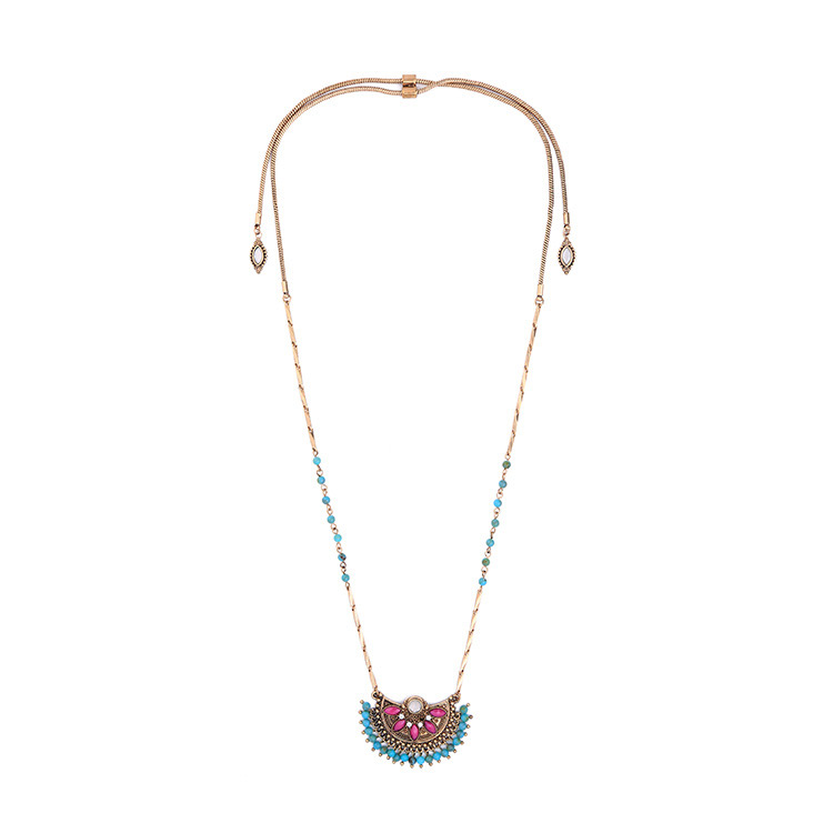 Vintage Antique Gold Sector Shape Decorated Necklace,Pendants