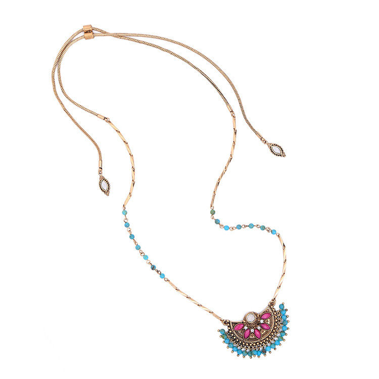 Vintage Antique Gold Sector Shape Decorated Necklace,Pendants