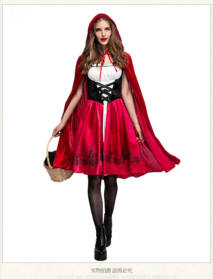 Fashion Red Pure Color Decorated Cosplay Costume（with Dress ，shawl， cap）,Festival & Party Supplies