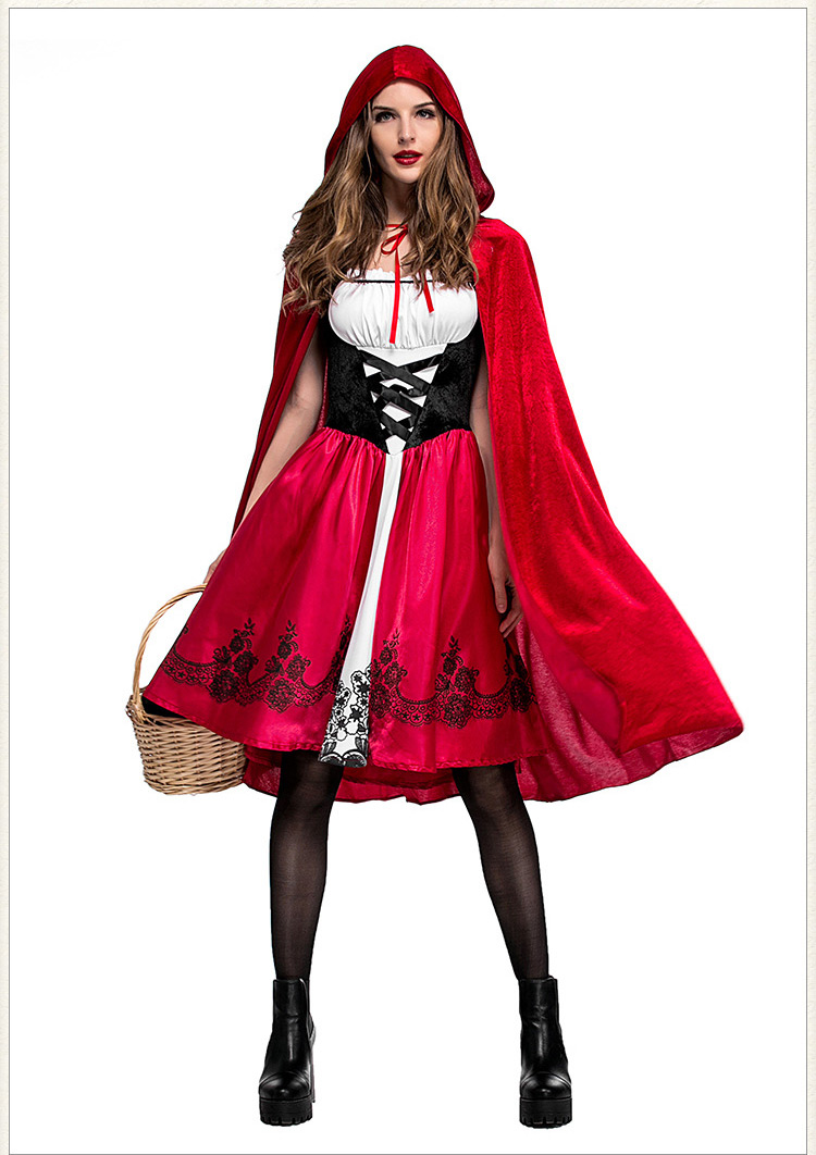 Fashion Red Pure Color Decorated Cosplay Costume（with Dress ，shawl， cap）,Festival & Party Supplies