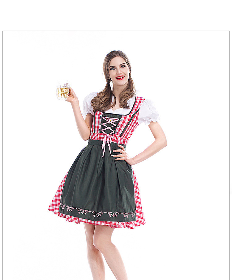 Fashion Pink+olive Green Grid Pattern Decorated Dress（with Dress and apron),Festival & Party Supplies