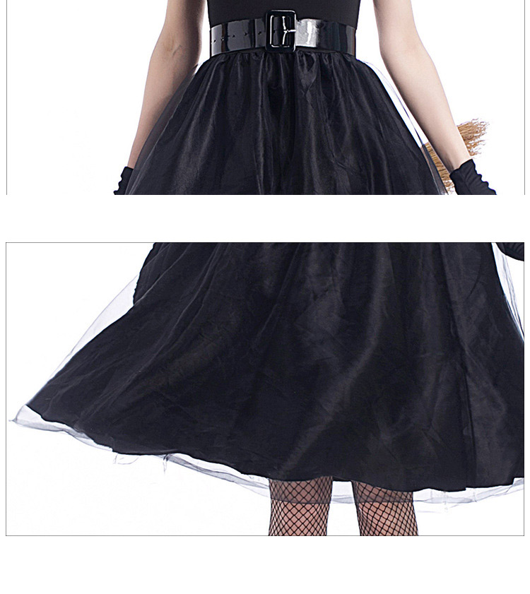 Fashion Black Pure Color Decorated Cosplay Costume（with  Hat ， dress， belt， gloves）,Festival & Party Supplies