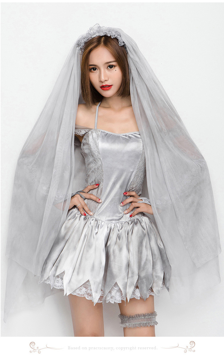 Fashion Silver Color Pure Color Decorated Cosplay Costume（with mantilla，vervel，dress，gloves）,Festival & Party Supplies