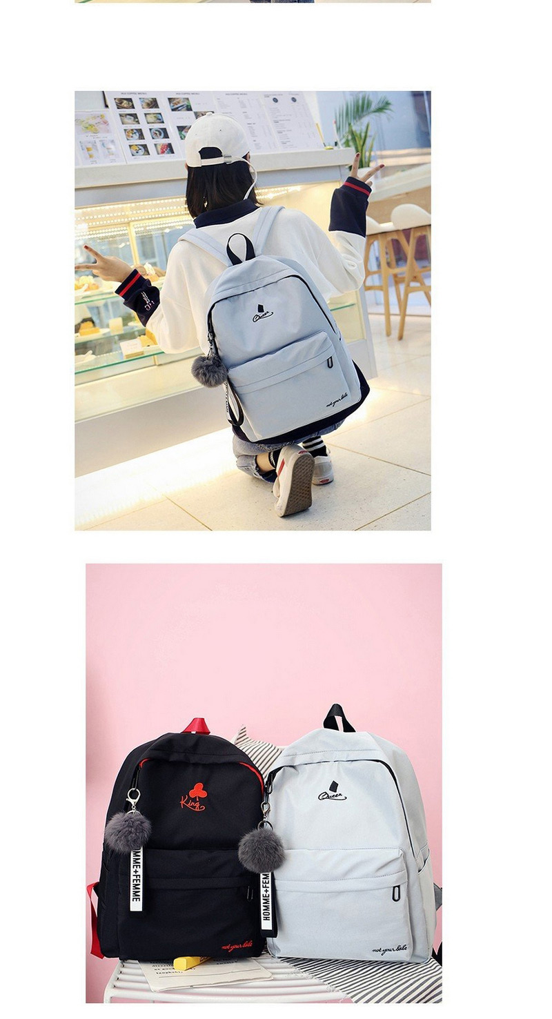 Fashion Gray Fuzzy Ball Decorated Simple Backpack,Backpack