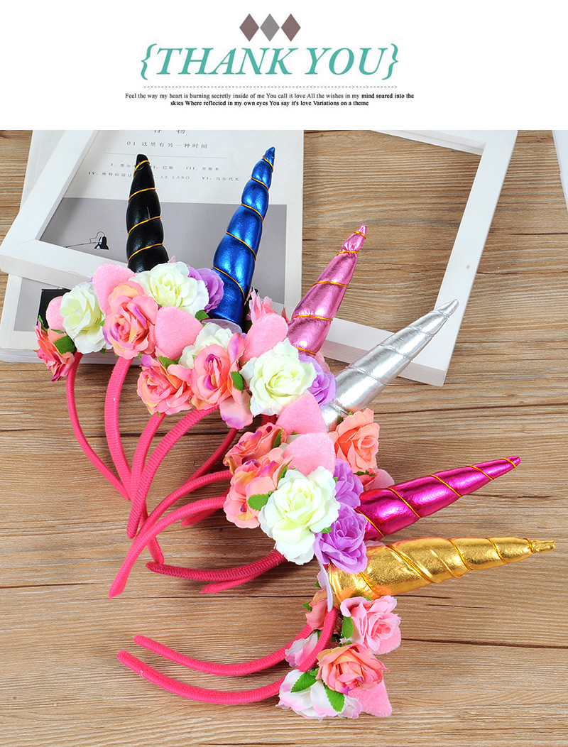 Trendy Black Unicorn&flower Decorated Hair Hoop,Head Band