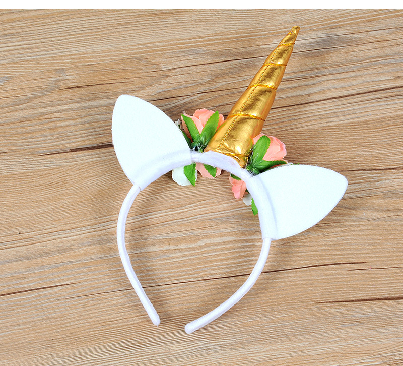 Trendy Gold Color Unicorn&flower Decorated Hair Hoop,Head Band