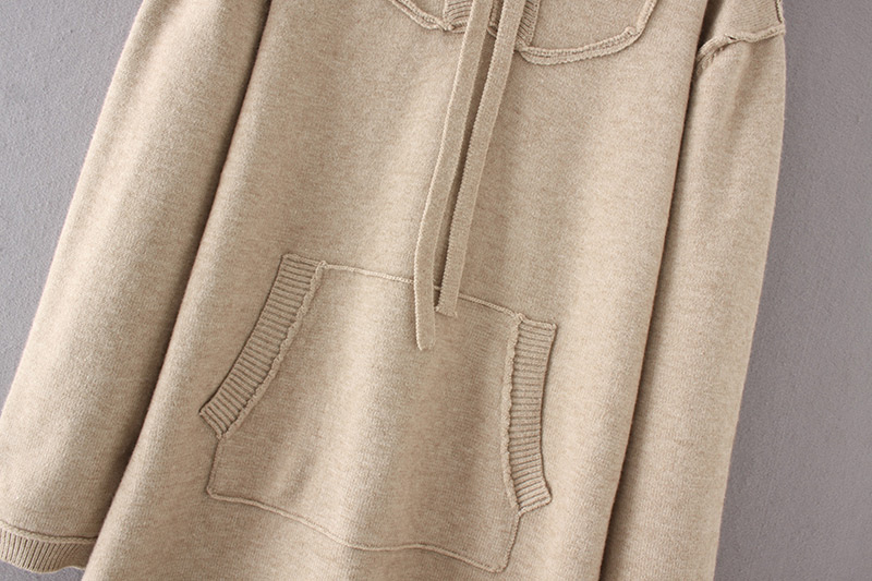 Fashion Khaki Pure Color Decorated Long Sleeve Hoodie,Sweater