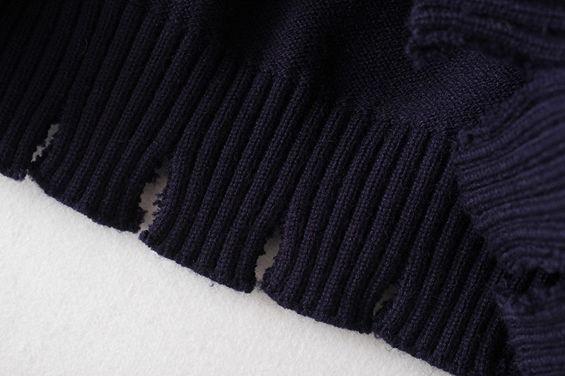 Fashion Navy Stripe Pattern Decorated Hole Design Sweater,Sweater