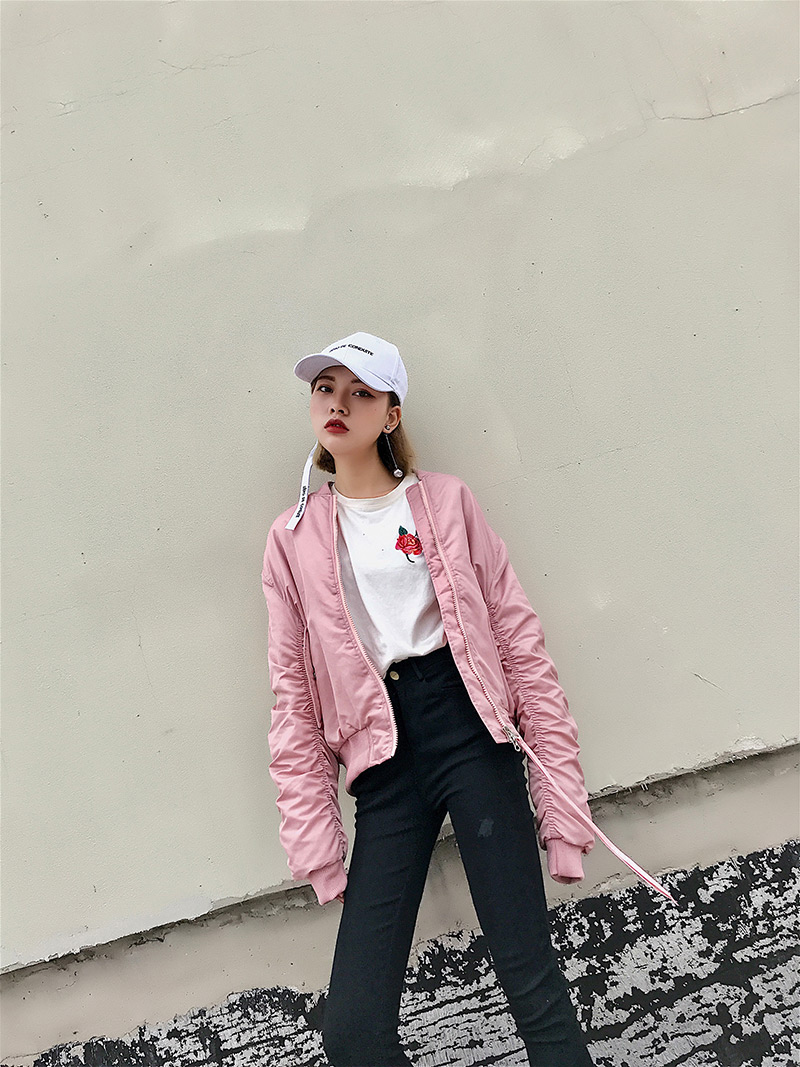 Fashion Pink Pure Color Decorated Cotton-padded Clothes,Coat-Jacket