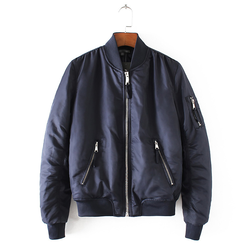 Fashion Navy Pure Color Decorated Long Sleeve Jacket,Coat-Jacket
