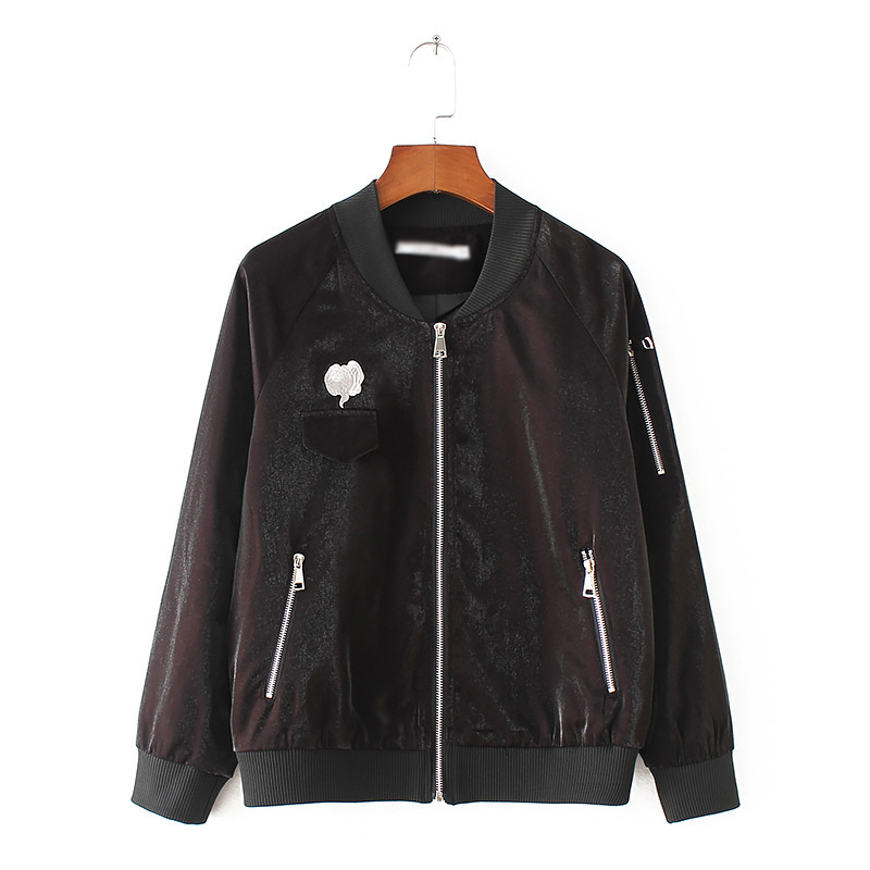 Fashion Black Pure Color Decorated Long Sleeve Jacket,Coat-Jacket