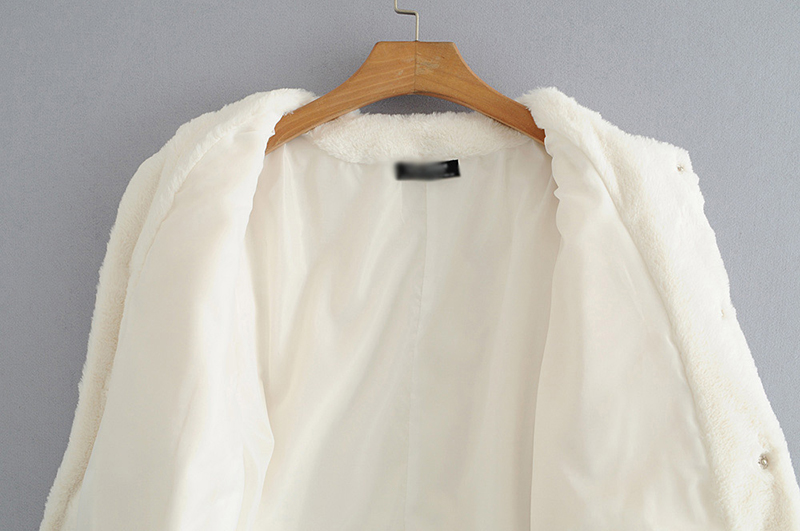 Fashion White Pure Color Decorated Long Sleeve Coat,Coat-Jacket