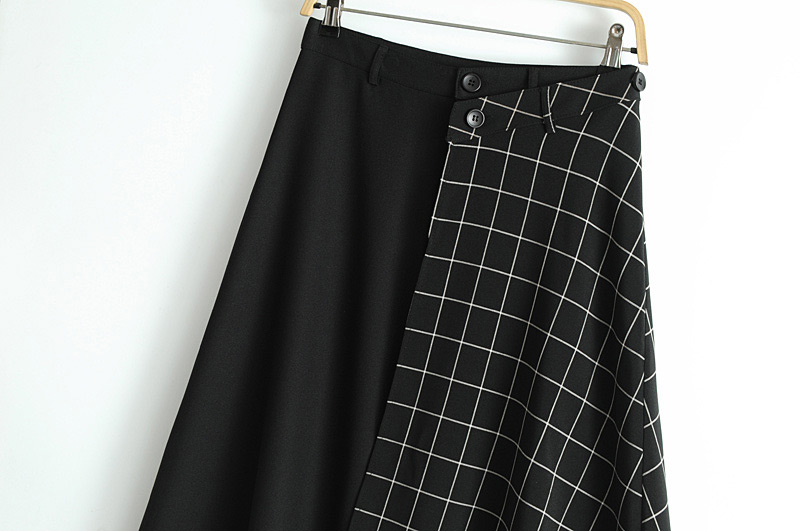 Fashion Black Grid Pattern Decorated Patchwork Skirt,Skirts