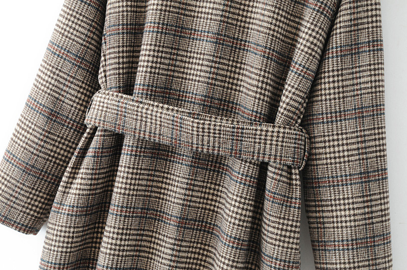 Fashion Khaki Stripe Pattern Decorated Long Sleeve Overcoat,Coat-Jacket