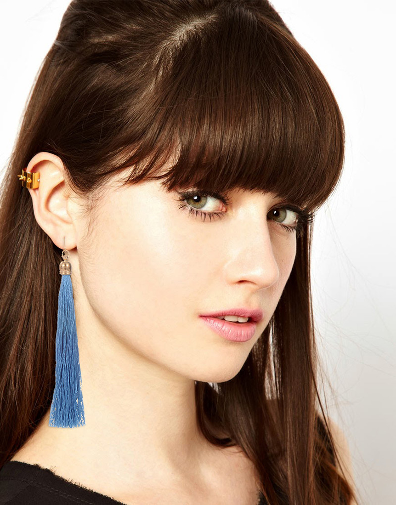 Fashion Sapphire Blue Long Tassel Decorated Pure Color Earrings,Drop Earrings