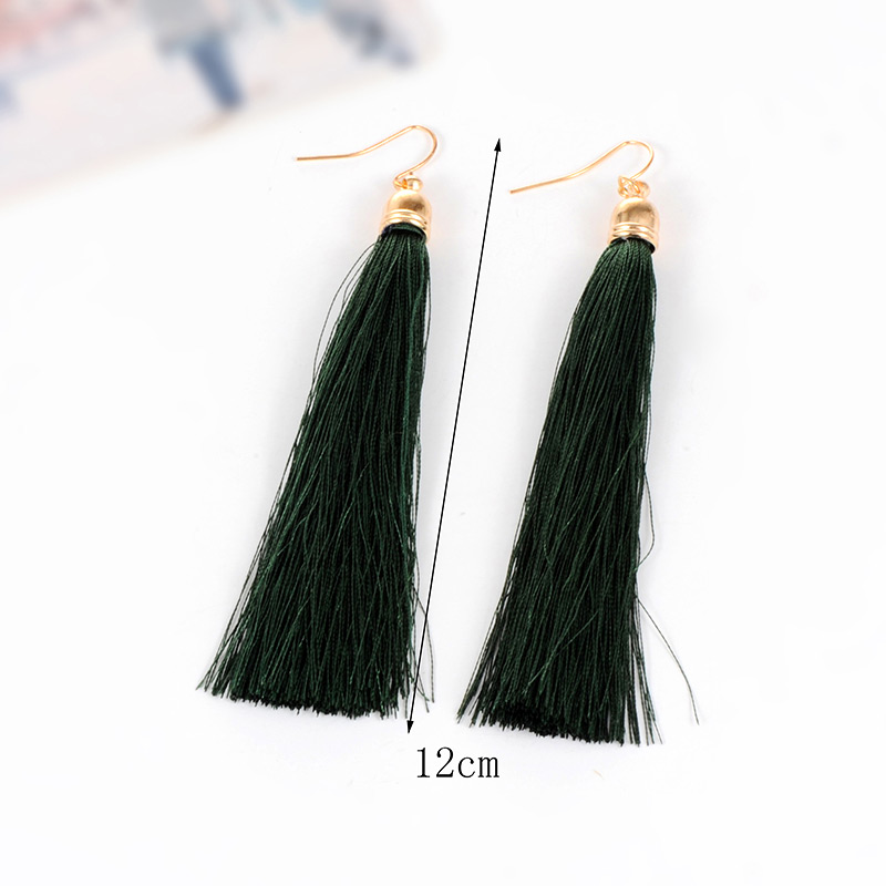 Fashion Light Green Long Tassel Decorated Pure Color Earrings,Drop Earrings