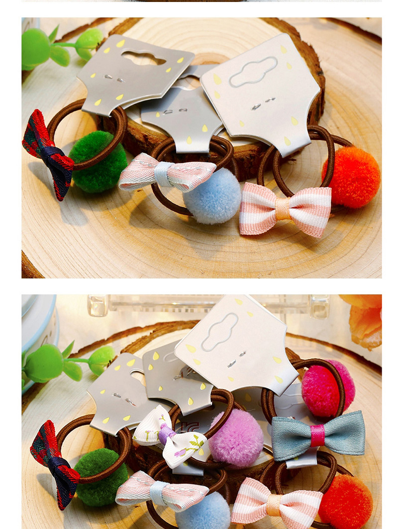 Lovely Plum Red+blue Bowknot&fuzzy Ball Decorated Hair Band(2pcs),Kids Accessories
