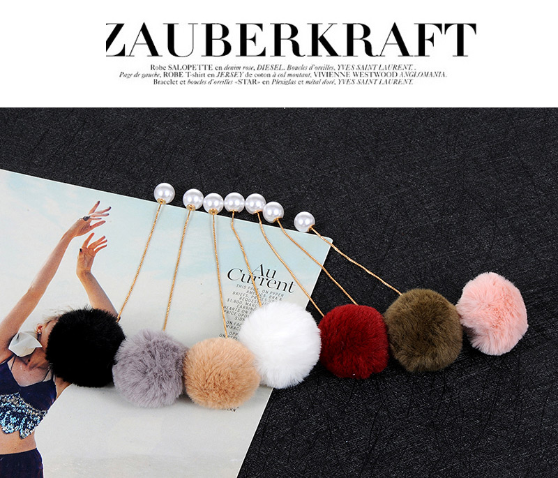 Fashion Khaki Fuzzy Balls Decorated Long Earrings,Drop Earrings