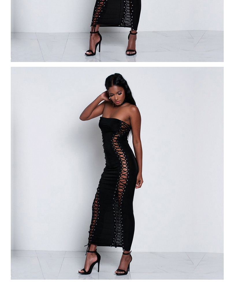 Fashion Black Pure Color Decorated Off-the-shoulder Dress,Long Dress