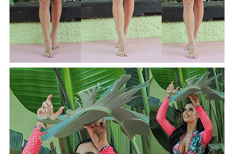 Trendy Pink Leaf Pattern Decorated Hollow Out Swimwear,Bikini Sets