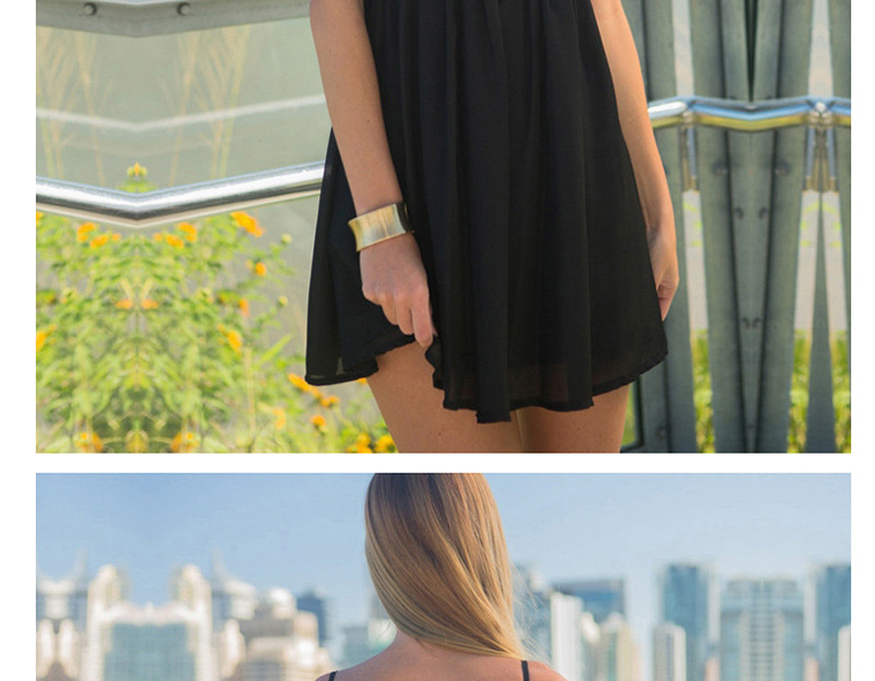 Trendy Black V Neckline Design Patchwork Suspender Dress,Long Dress