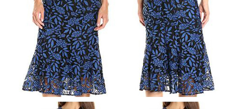 Trendy Blue Flower Pattern Decorated Hollow Out Long Dress,Long Dress