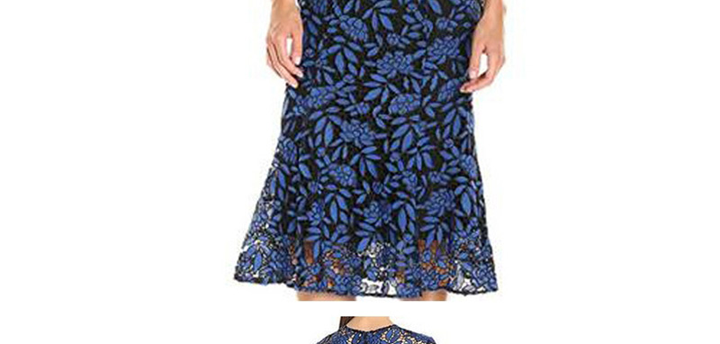 Trendy Blue Flower Pattern Decorated Hollow Out Long Dress,Long Dress