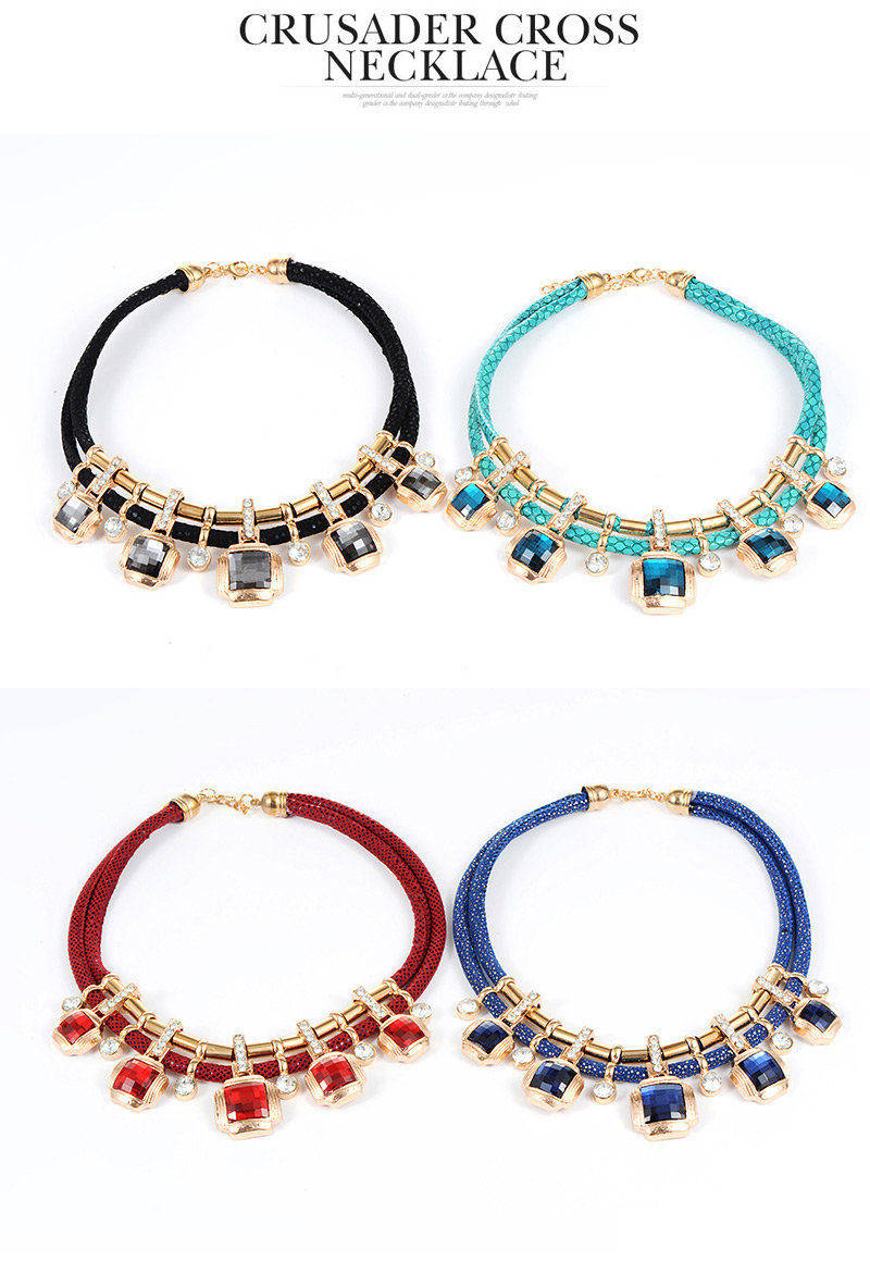 Trendy Blue Square Shape Decorated Double Layer Jewelry Sets,Jewelry Sets