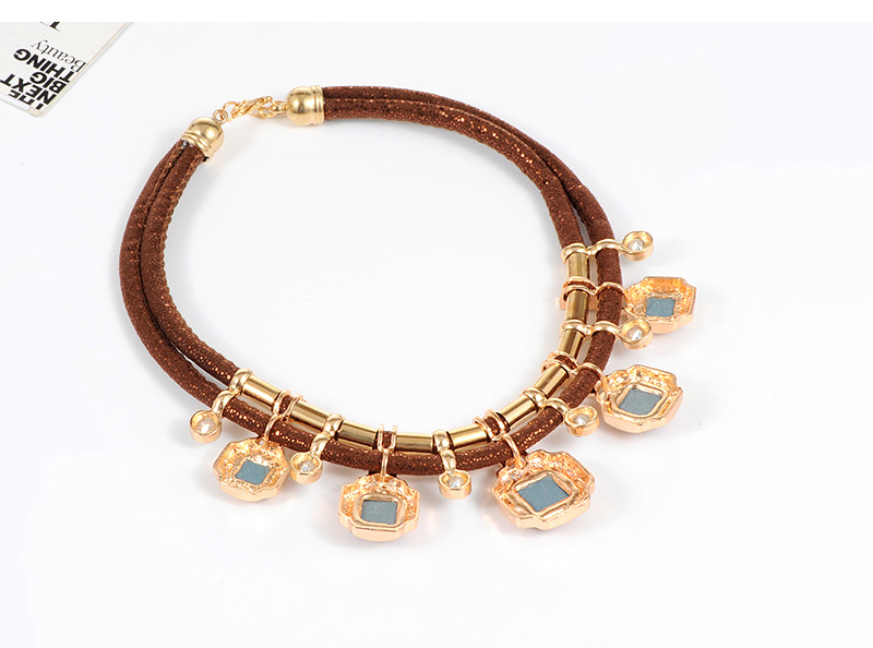 Trendy Sapphire Blue Square Shape Decorated Double Layer Jewelry Sets,Jewelry Sets