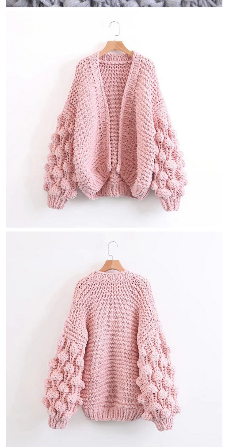 Trendy Pink Pure Color Decorated Lantern Sleeve Coat,Sweater