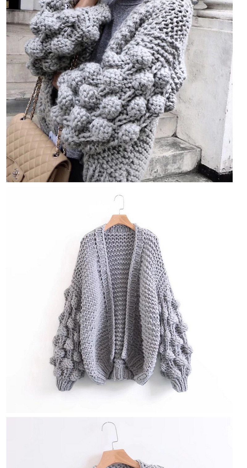 Trendy Gray Pure Color Decorated Lantern Sleeve Coat,Sweater