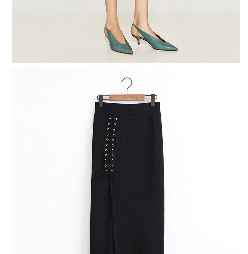 Trendy Black Pure Color Decorated Split Skirt,Skirts