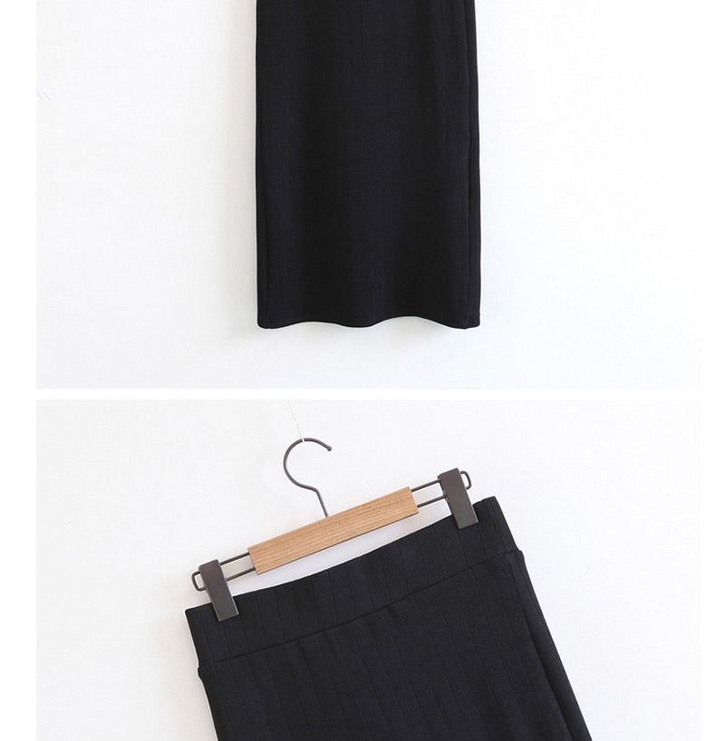 Trendy Black Pure Color Decorated Split Skirt,Skirts