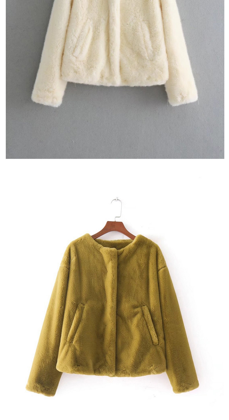 Trendy Yellow Pure Color Decorated Long Sleeves Coat,Coat-Jacket