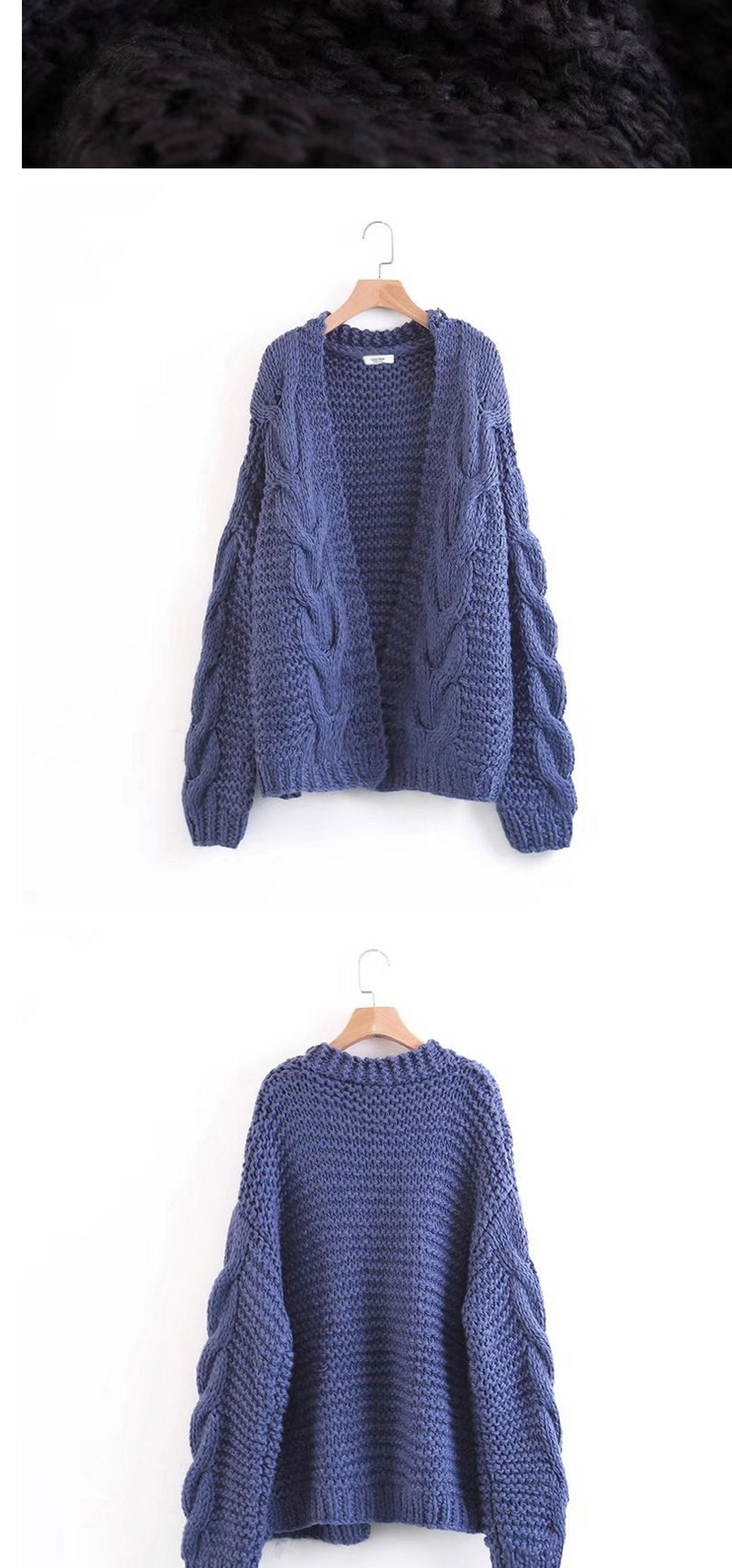 Trendy Blue Twist Shape Decorated Pure Color Coat,Sweater