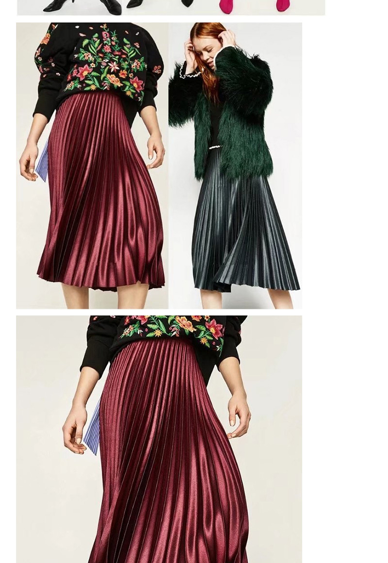 Trendy Claret Red Fold Shape Decorated Pure Color Skirt,Skirts