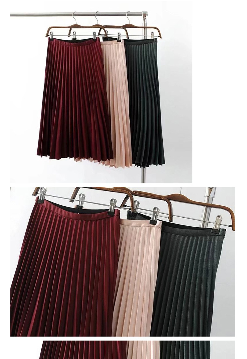 Trendy Claret Red Fold Shape Decorated Pure Color Skirt,Skirts