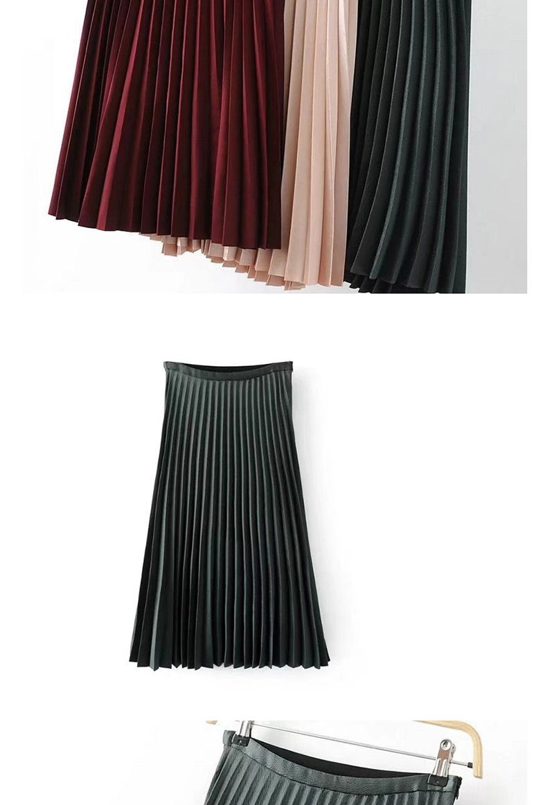 Trendy Dark Green Fold Shape Decorated Pure Color Skirt,Skirts