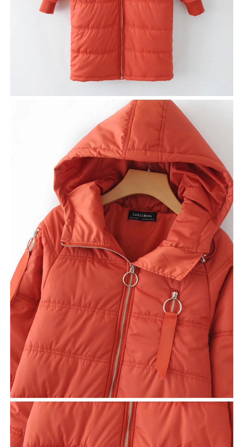 Trendy Orange Circular Ring Decorated Pure Color Cotton-padded Clothes,Coat-Jacket