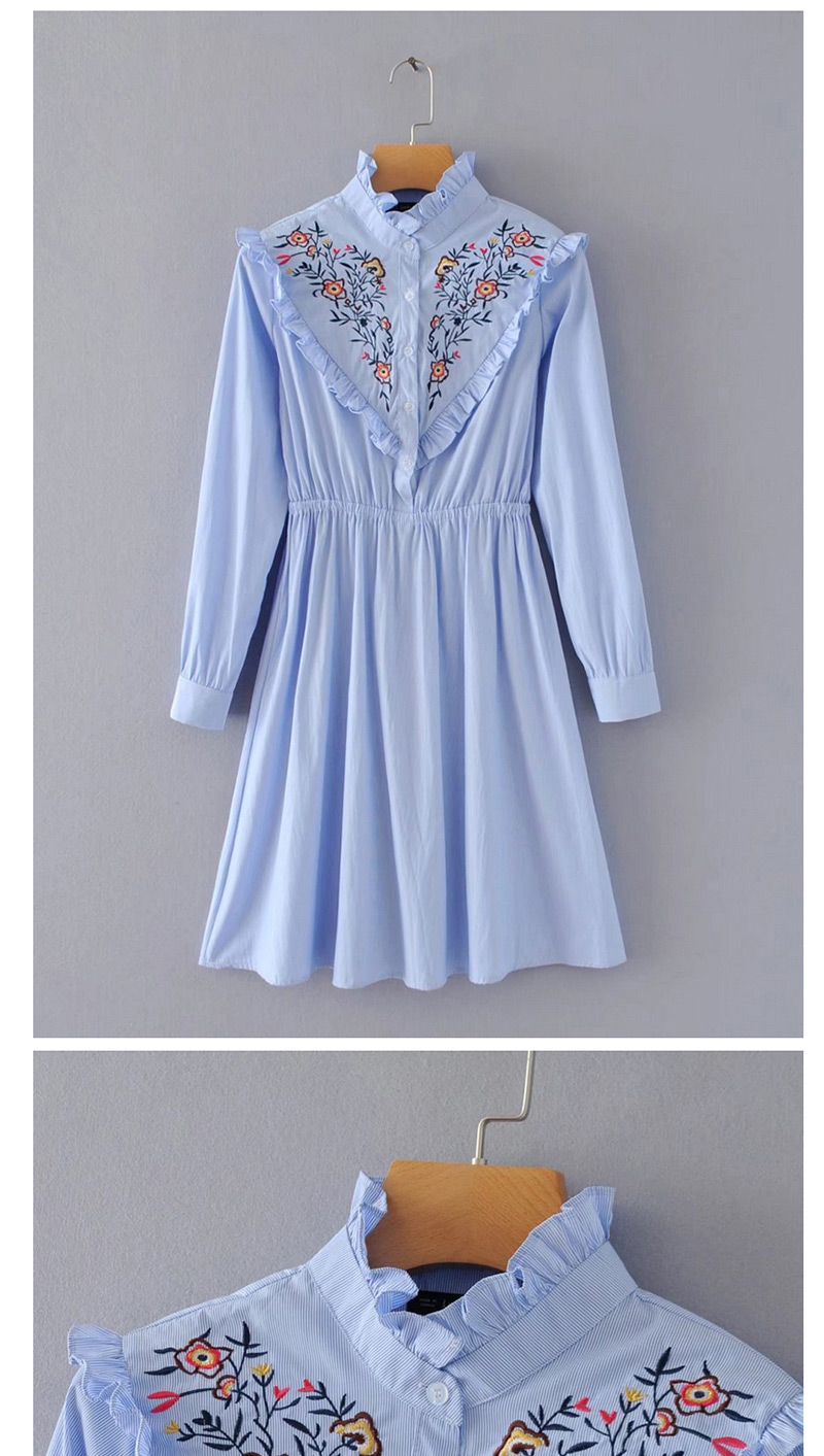 Trendy Blue Embroidery Flower Decorated Long Dress,Long Dress