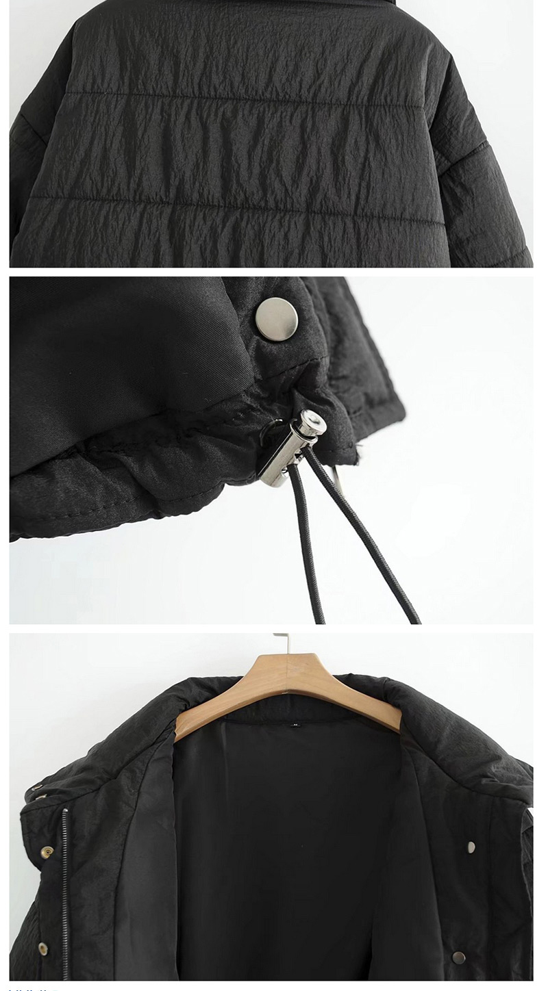 Trendy Black Ribbon Decorated Short Cotton-padded Clothes,Coat-Jacket