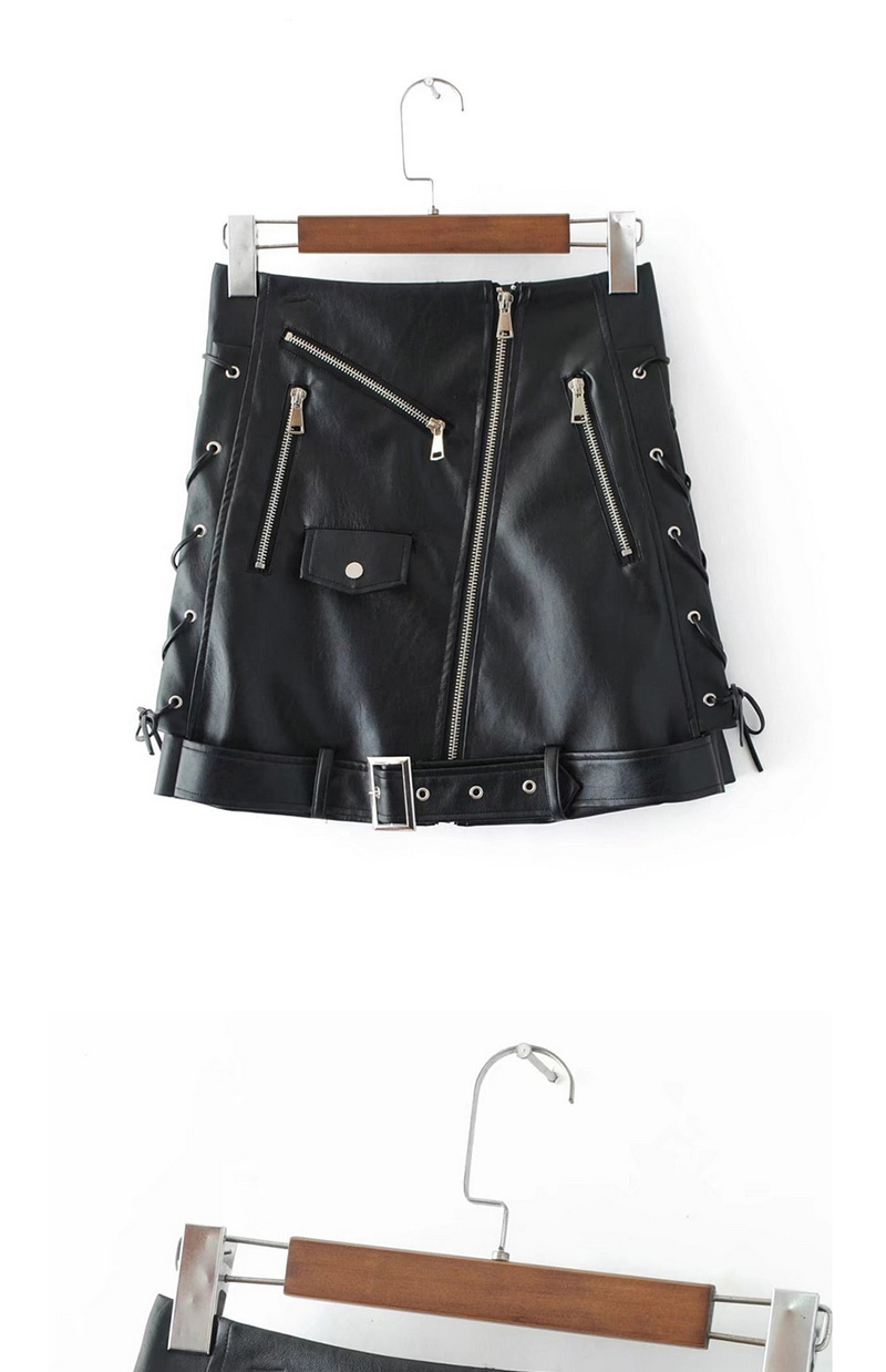 Trendy Black Bandage Design Pure Color Skirt,Skirts