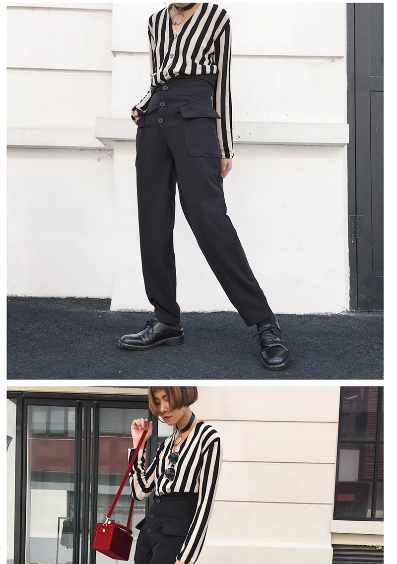 Trendy Black Pure Color Decorated Simple Pants,Pants