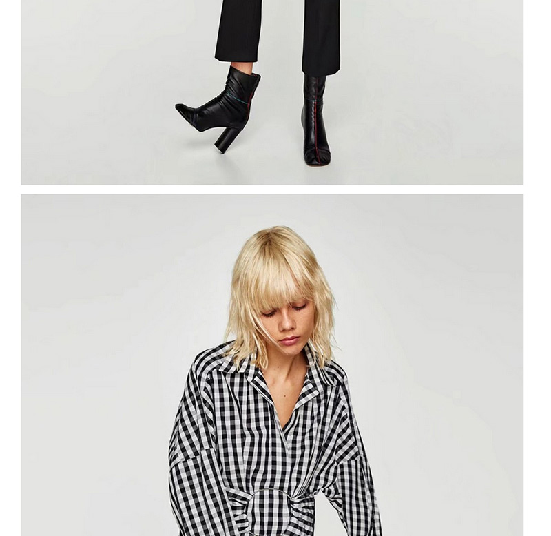 Trendy Black Grid Pattern Decorated Long Sleeves Shirts,Tank Tops & Camis