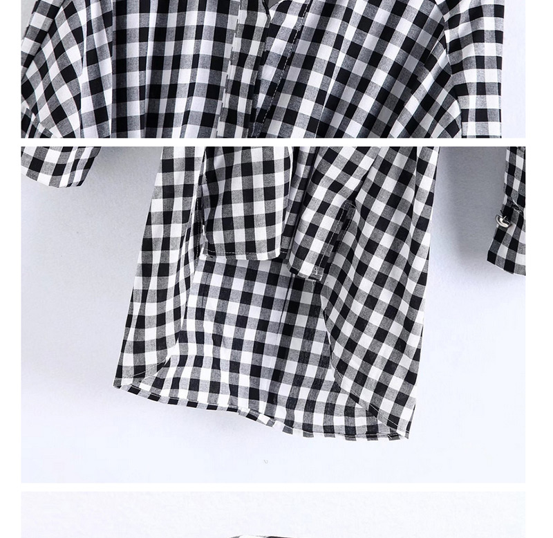 Trendy Black Grid Pattern Decorated Long Sleeves Shirts,Tank Tops & Camis