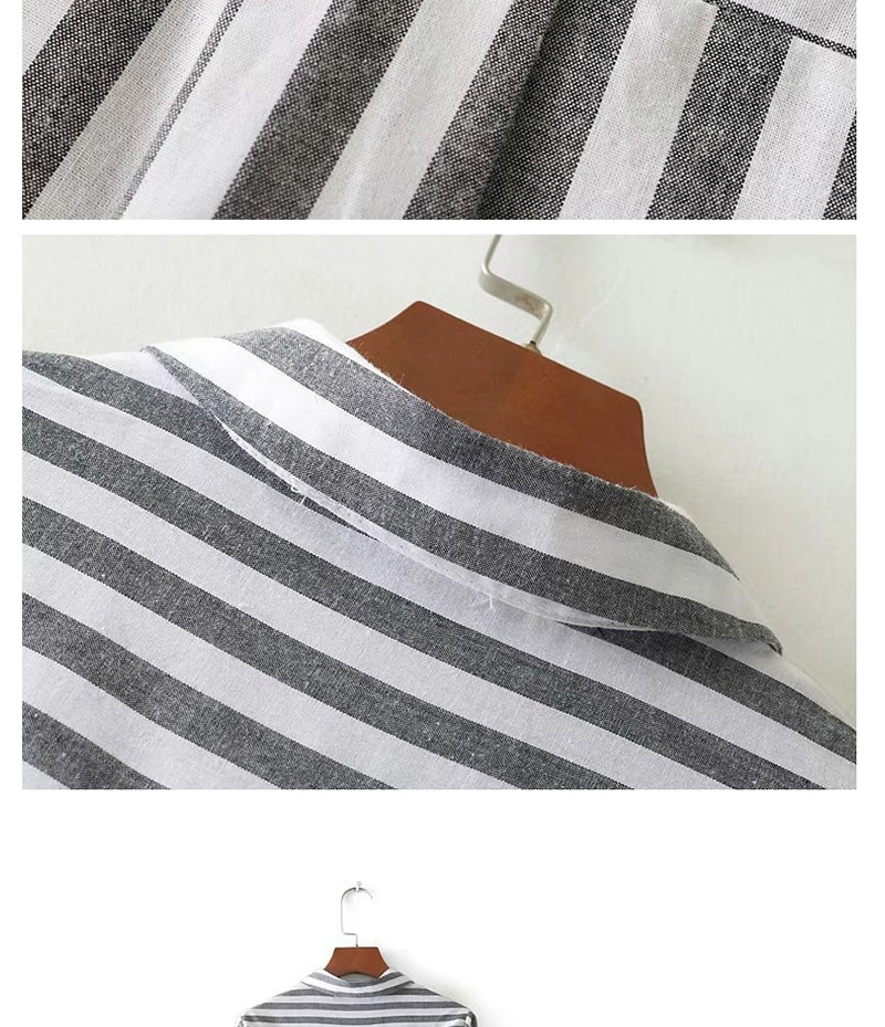 Trendy Gray Stripe Pattern Decorated Long Sleeves Shirts,Tank Tops & Camis
