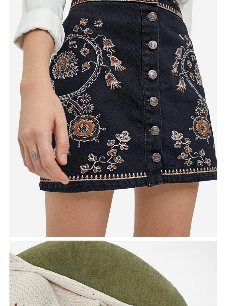 Trendy Black Embroidery Flower Decorated Simple Skirt,Skirts