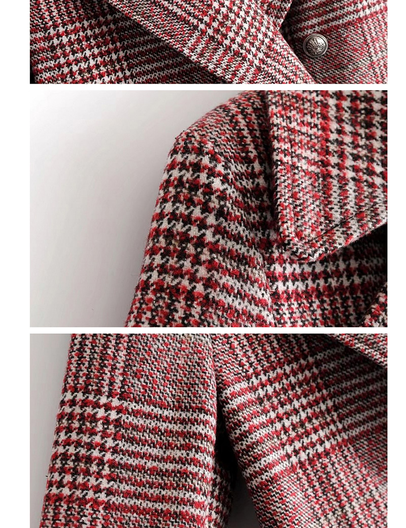 Trendy Red Grid Pattern Decorated Long Sleeves Coat,Coat-Jacket